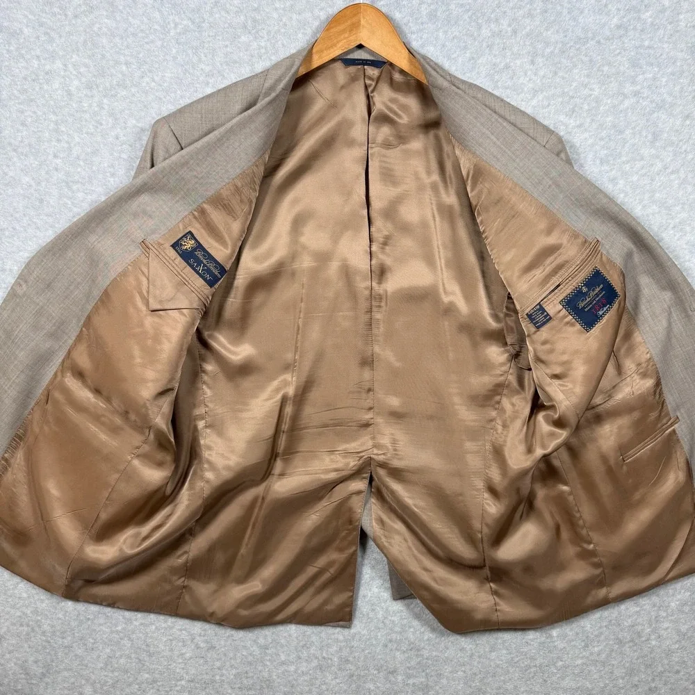 Brooks Brothers 1818 Madison Saxon Suit Tan Houndstooth 46R Made in USA *Read* - Picture 10 of 16